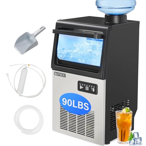 ROVSUN 90LBS/24H Countertop Ice Maker with 2 Water Inlets & Appointment Function, Freestanding Portable Ice Machine with 11lbs Storage Bin, Ice Scoop, Drain Pipe & Water Filter (Black)