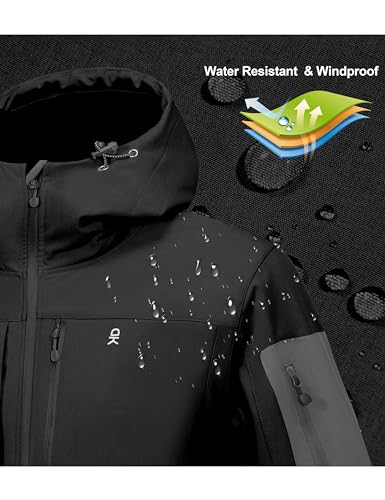 Little Donkey Andy Men's Softshell Jacket with Hood, Fleece Lined Winter Jackets for Hiking, Windproof Water-resistant 5