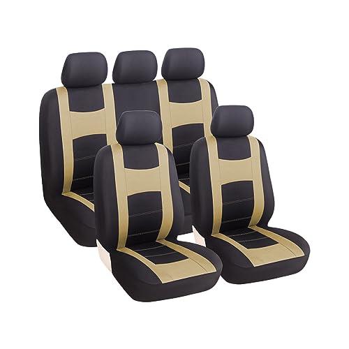 JNNJ 9 Piezas Protector Universal para Asiento de Coche, Protector de Asiento Delantero para Conductor y Copiloto, Fundas Coche Asientos Universales de Poliéster para Asiento Automóvil(Beige)