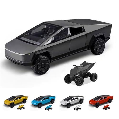 1/24 Cyber Truck Modell Spielzeugwagen Legierungen-Druckgussmodell Pickup Cyber Truck Spielzeug Rennwagen mit Cyberquad - Klang- und Lichteffekt, Schwingungsdämpfung, geeignet ab 6 Jahren