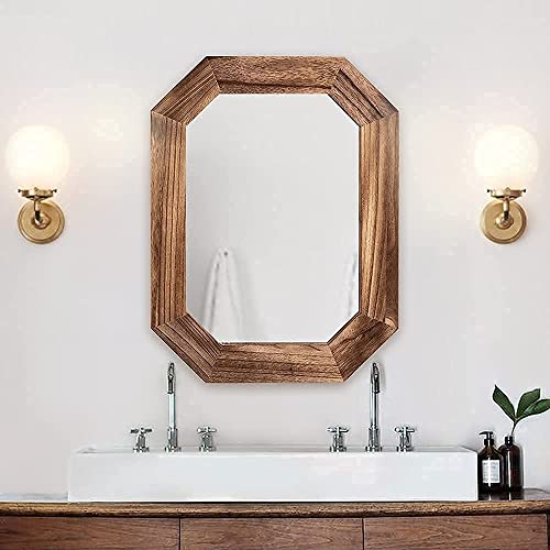 Rustic Bathroom Mirror for Wall, 24'' x 18'' Wood Wall Mirror, Farmhouse Wall Hanging Bathroom Mirror for Vanity Makeup Living Room Bedroom Entryway - Image 2