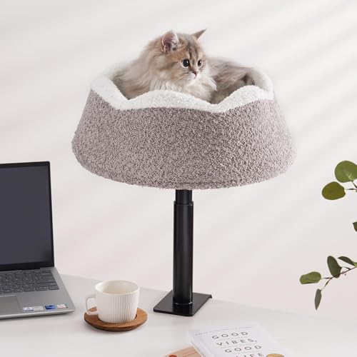 MEWOOFUN Cat Desk Bed - Desk Perch with 360 Rotation & Adjustable Height & Full Wrap-Around Edges, Comfortable Pet Bed, Desktop Cat Furniture for Home Office