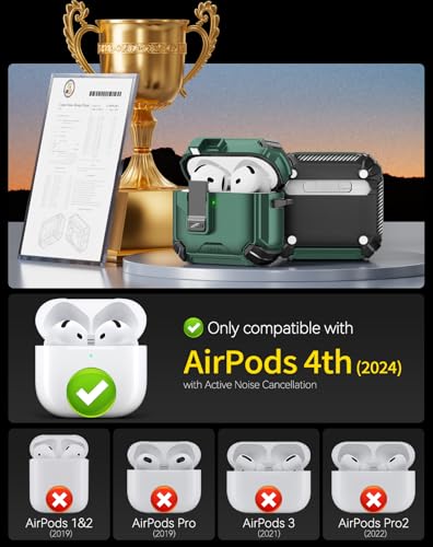 Image of Pohgelan Compatible with AirPods 4 Case (Green) | Magnetic Automatic Lock with Phone Stand & Cleaning Kit,Compatible with Magsafe