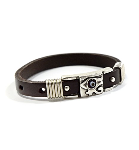 Mizze - Pulsera de la suerte, piel, diseño con Ojo de Horus, color marrón