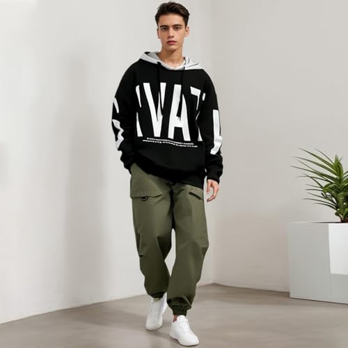 Hoodie for Men Letter Print Hooded Sweatshirt Cotton Pullover Casual Tops with Pocket3