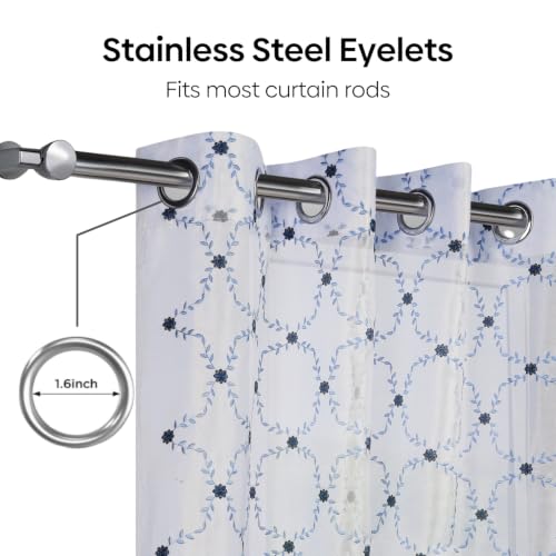 Image of haus & kinder Curtains 7 feet Long | Embroidery Sheer Curtains 7 Feet Long Pack of 1 | Door Curtains 7 feet Light-Filtering & Breathable Sheer Curtains (Willow Chain Blue, 114x213cm)
