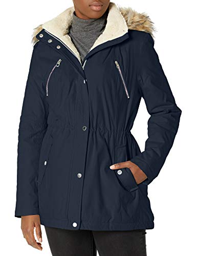 Nautica Women's Micro Fiber Parka Anorak with Hood, Navy Seas, Large