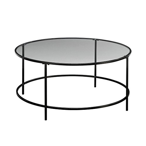 Sauder International Lux Round Coffee Table, Black/Clear Glass