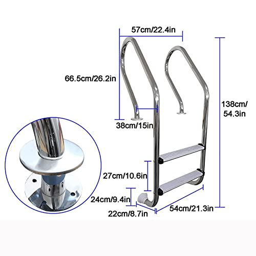 Escalera de piscina de acero inoxidable, 2 peldaños antideslizantes miniatura 3