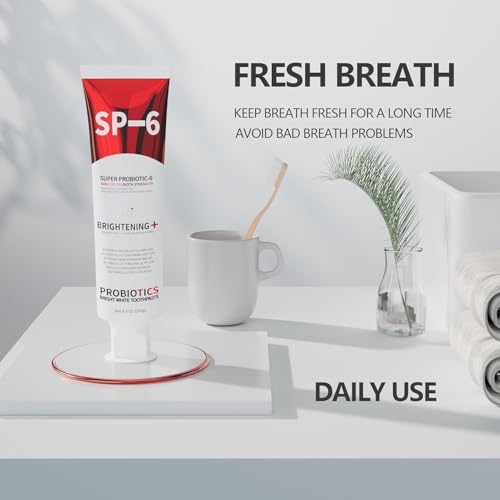 Image of SP-6 Probiotic Whitening Toothpaste - Enhanced Formula with 6 Probiotics for Teeth Whitening and Gum Health - Enamel-Safe, Fluoride-Free, Fresh Mint Flavor, 4.9Oz (1)