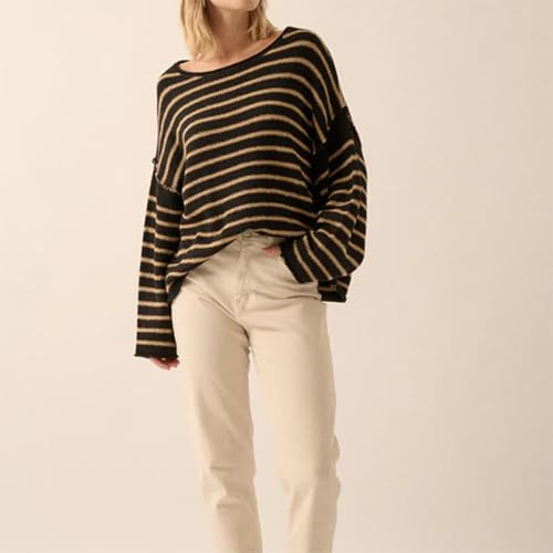Women Y2k Knit Sweater Vintage Long Sleeve Striped Sweater Oversized Pullover Sweaters Fall Winter Knitwear2
