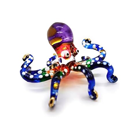 WitnyStore 1½" Octopus Blown Glass Miniature Dollhouse Squid Crystal Lampwork Figurine Collectible Decor Cover