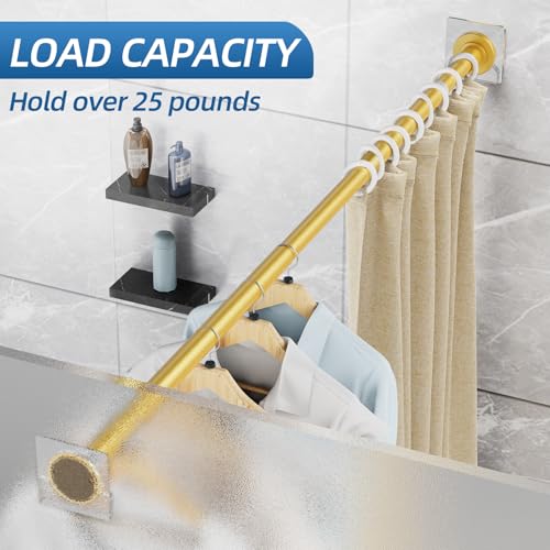 Image of CorkLatta Gold Shower Curtain Rod,1 Inch Diameter Stainless Steel Adjustable Spring Tension Rods 32 to 80 inch,with Holders,Anti-Slip,Curtain Rods No Drilling(1 Pack)