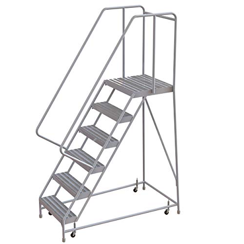 Tri-Arc WLAR106244-D4 6-Step, 21" Deep Top Rolling Ladder with Handrails, 24" Wide Solid Ribbed Tread #1