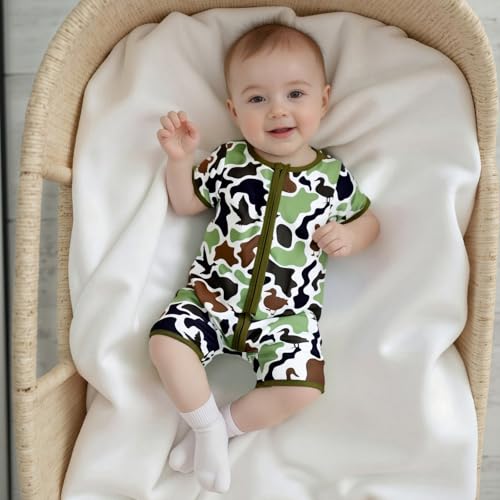 Newborn Baby Boy Hunting Clothes Duck Camo Short Sleeve Zip Up Romper Jumspuit One-Piece Bodysuit Summer Outfit2