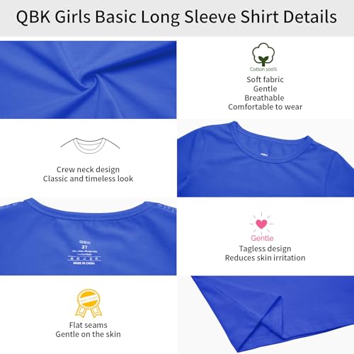 Image of 3T 4T 5T to 12 Years Girls Long Sleeve Shirts Kids Cotton T-Shirt Toddler Basic Crew Neck Top