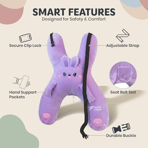 Image of Kids Car Sleeping Pillow, H-Shaped for Neck & Back Support, Purple Rabbit