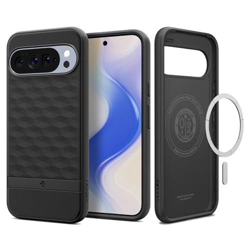 Image of Spigen Parallax MagFit Back Cover Case for Pixel 10 Pro /10, Pixelsnap Compatible, 3D Hexa Cube Design - Polycarbonate + TPU | Matte Black