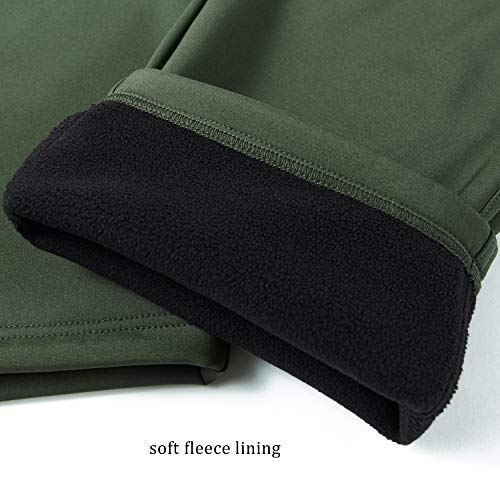 BWBIKE Outdoor Wanderhose Fleece Gefütterte Trekkinghose Winddichte Softshellhose Winter Warm Wasserabweisende Sporthose mit Reißverschlusstaschen， Armee Grün，EU L = Tag XL