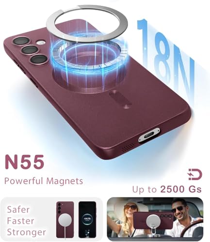 Image of DIZORO Samsung S25 Fe Case, Compatible with Mag Safe, Matte Luxury Metallic Luster Flexible TPU Wireless Charging Shockproof Case with Camera Protector Back Cover (Wine)