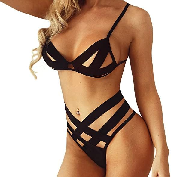 Lencería sexy para mujer para sexo, con encaje travieso, pestañas con tiras huecas, brasier y bragas, 2 piezas, vendaje, ropa de dormir, conjuntos