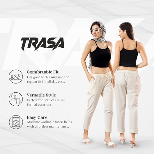 Image of TRASA Ultra Soft Cotton Regular and Plus 8 Colour Cotton Pants for Womens and Girls - Available Sizes : M,L,XL,2XL,3XL,4XL,5XL