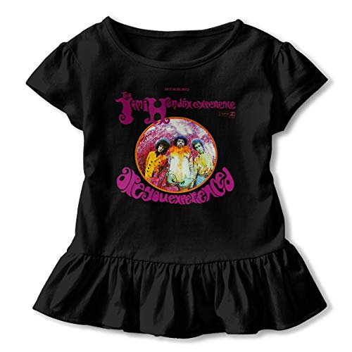 Jimi-endrix Round Neck Short Sleeve Ruffle Hem Tops T-Shirt Baby Girl's Cotton Tee Graphic Tee Black