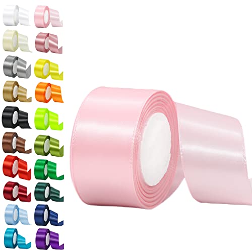 Aisszhao 50mm Wide Pink Fabric Ribbon, 22M, Double Sided Satin, Large Thick Ribbon for Gift Wrapping Wedding, Car, Sewing
