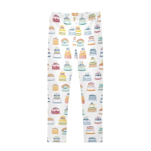 senya Girls Printed Leggings Yoga Pants Birthday Cake Pattern for Kids in 4t to 10 Years, 4T
