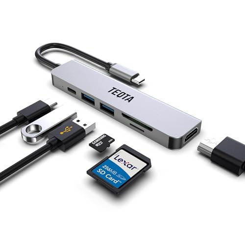 Image of Usb C Hub for Macbook 6 in 1 Portable Type C Docking Station Multiport USB Hub, 4K HDMI Connector for Laptop, SD /TF Card Reader, 2 100 Watt PD 3.0 Data Ports for M1, M2 and More (Silver)