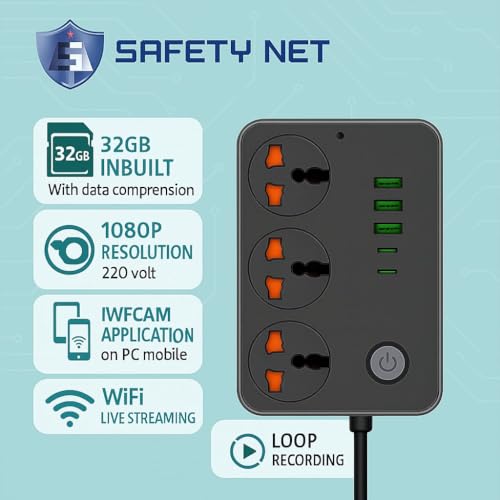 Image of SAFETYNET 1080P Full HD WiFi Security Camera | 24 /7 Continuous Power | iWFCam App Live View | Motion Detection | Loop Recording | Mobile & PC Monitoring (Extension Board Camera)