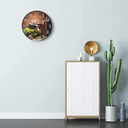 Round Wall Clock Silent Non-Ticking Clock 12 Inch, Glasses Red White Wine Grapes, Home Decor For Living Room, Kitchen, Bedroom, And Office #TOP2