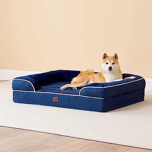 Image of EHEYCIGA Orthopedic Dog Beds for Large Dogs, Waterproof Memory Foam Large Dog Bed with Sides, Non-Slip Bottom and Egg-Crate Foam Pet Couch Bed with Washable Removable Cover, Navy