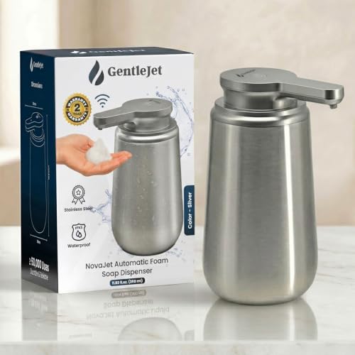 GentleJet NovaJet Automatic Foaming Soap Dispenser Touchless Sensor USB-C Rechargeable 304 Stainless Steel IPX5 Waterproof for Bathroom Kitchen Sink 12 oz / 350 ml