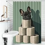 POLIUAWS French Bulldog with Toilet Paper Pyramid Schnelltrocknender, Wasserabweisender Duschvorhang Für Badezimmer, Badewanne, Wohnungsdekoration 46.85x70.87Inch（119x180cm）