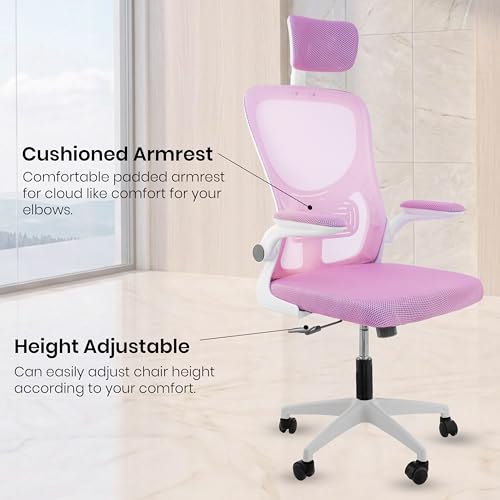 Image of Casa Copenhagen Pink White | High Back Imported Mesh Fabric Boss Office Chair | Y Design Ergonomic Back Support | 2D Aero Design Adjustable Armrests | Synchro Tilt Lock Mechanism