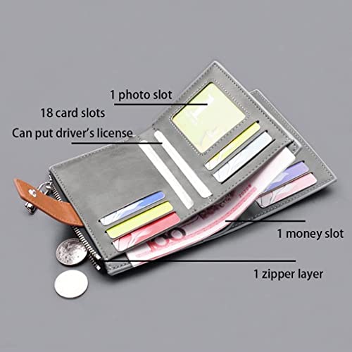 Wallet Women's Leather Wallet Mini Portable Card Holder Buckle Design Coin Purses Multifunctional Unisex Coins Pocket Tear-Resistant,Grey,13