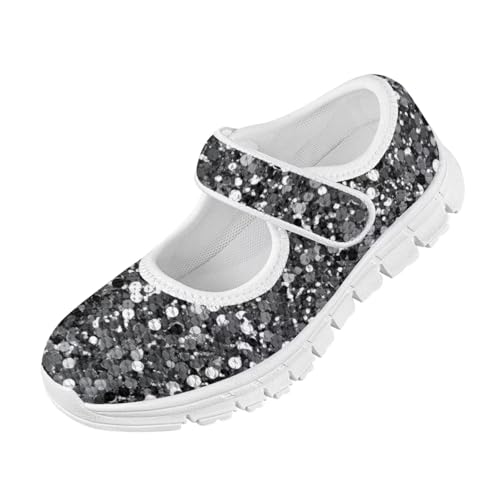 Girls Bling Series Mary Jane Sneakers Dress Shoes Non Slip School Wedding Party Shoes Birthday Present Magic Sticker Shoes