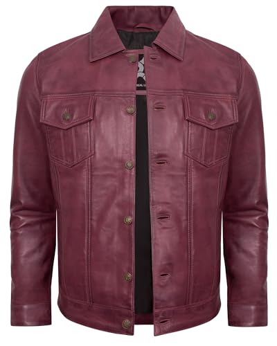 Image of Mens Leather Jackets - Real Lambskin Trucker Style Vintage Leather Jacket Men