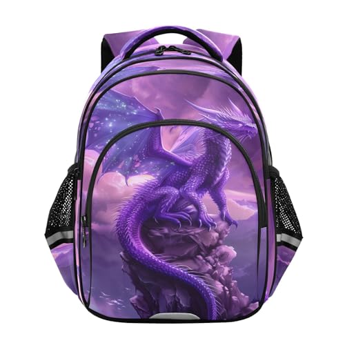 Purple Dragon Mountain Top Backpack for Kids Boys Girls School Bag Elementary Bookbag Travel Rucksack Small