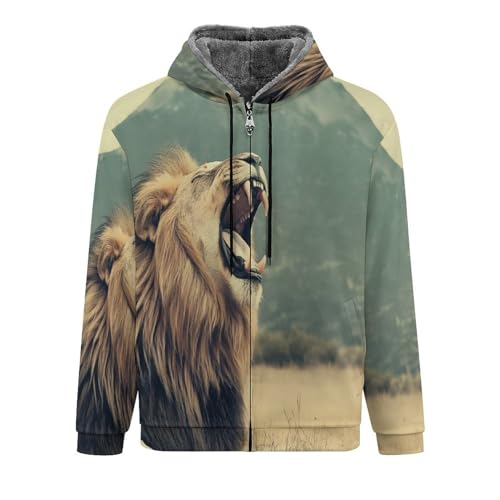 Veste doublée en polaire pour hommes manteau chaud premium imprimé lion sauvage