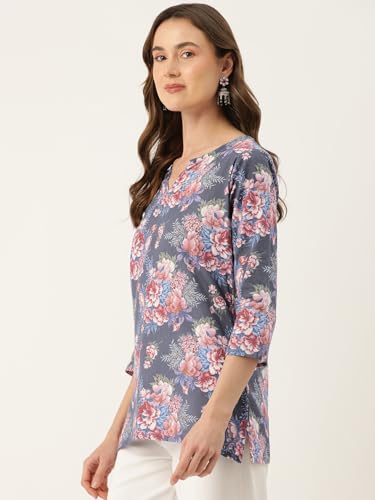 Image of feranoid Designer V-Neck Short Straight Kurti with 3Quarter Sleeves