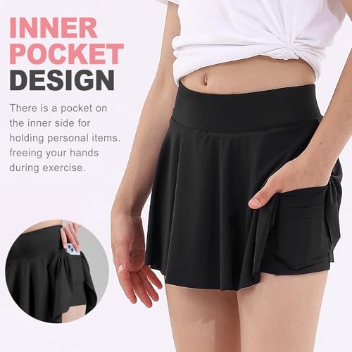 ZukoCert Girls Athletic Skort, Tennis Skirt for Girls with Spandex Shorts, Lightweight Kids Black Tennis Skirts with Pockets2