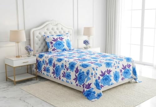 Image of Bombay Dyeing Epigram Printed Single Bed 100% Cotton Bedsheet Collection - (224X150) (L. Blue)