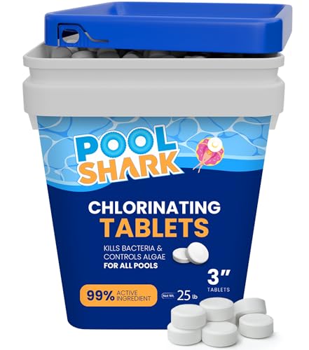 Pool Shark Swimming Pool Chlorine Tablets - 3-Inch Chlorine Tablets - Slow-Dissolving 90% Active Chlorine Tabs - Pool Chemicals for Inground Pools, Above Ground Pools, Saltwater, Spa, Hot Tub (25 lbs)