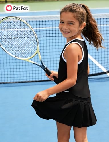 Image of PATPAT Girls Tennis Skirt Sets Moisture Wicking Tank Tops and Pleated Skirts 2 Piece Outfits Activewear Sets 5-12 Years
