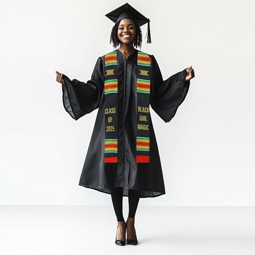 Black Girl Magic Grads Scarf African American Class of 2025 Graduation Stole Scarf with Red Tassels4