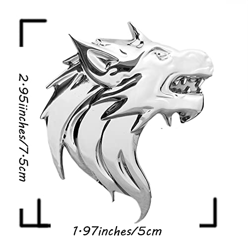 Image of Chrome Wolf Head Emblem Wolf Head Badge Thick Car Decal Sticker 2Pcs