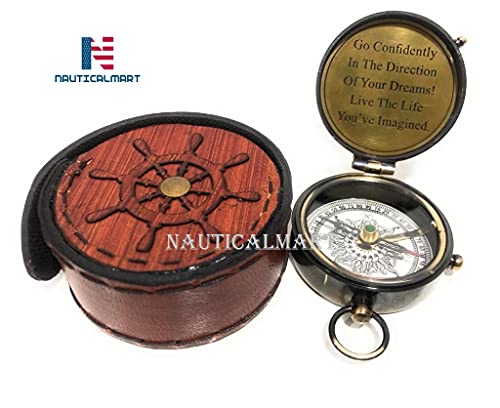 Brújula de latón con estuche de cuero miniatura 7