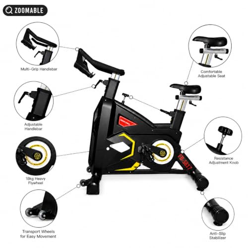 Image of Gym Bike with 26KG Flywheel, Heavy Duty Transformer Spinning bike for Home & Gym, Adjustable Seat & Handlebar Exercise cycle, Friction Resistance, Indoor Cycling Bike 200Kg Capacity (Black)